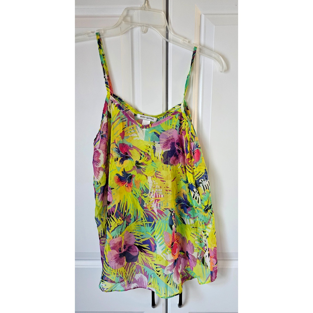 Lovely Body Central Tank Top Floral Shear Size XL Spaghetti Strap Polyester Jr's